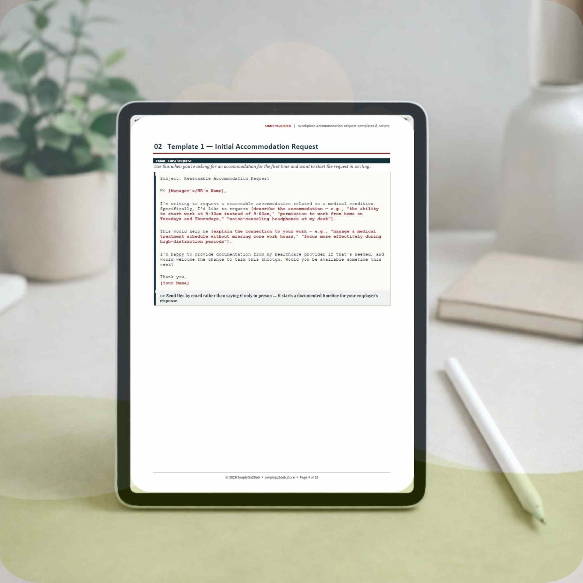 Workplace Accommodation Templates Pack | 12 ADA Request Scripts & Letters